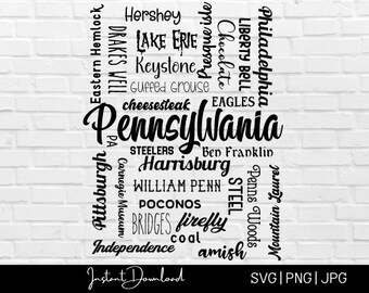 Pennsylvania State Locations and facts svg file, Pennsylvania State Shirt, United States cut file, Pennsylvania tee shirt design file