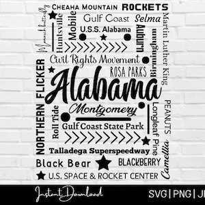 Alabama State Locations and facts SVG Datei, Alabama State Shirt, USA Schnittdatei, Alabama Shirt Design Datei, Alabama SVG, Cricut Datei
