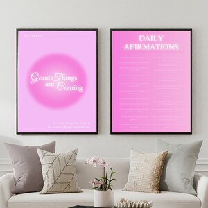 Conjunto de carteles de aura rosa, conjunto de 2 carteles de afirmación. Impresión gradiente. Juego de 2 impresiones de manifestación.
