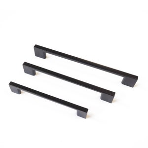 Matt Black Kitchen Cabinet Slim Square D Handles 128mm 160mm 192mm ...