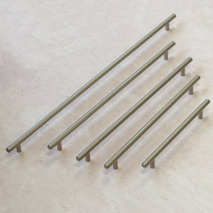 Brushed Nickel Kitchen Cabinet Long Round T Bar Handles 177mm - 1077mm Wardrobe Door Cupboard Drawer Pull Bedroom Bathroom Furniture