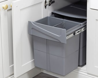 Contenedor extraíble grande para cocina integrado debajo del mostrador, color gris oscuro, para gabinete de 400 mm de ancho / 2 compartimentos de 20 L, residuos de reciclaje montados en la base