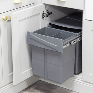 Cestino estraibile da cucina grande integrato sotto il bancone grigio scuro per mobile largo 400 mm / 2 scomparti da 20 litri, montaggio sulla base per il riciclaggio dei rifiuti