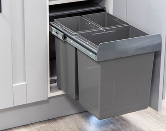Poubelle de cuisine intégrée gris foncé et poubelle de recyclage 400 mm | 1 x 20L + 2 x 10L | Porte battante | Action de fermeture automatique