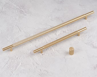 Gold Brass Kitchen Cabinet Textured Knurled T Bar Handles 160mm & 320mm Matching Knob Pull Bedroom Bathroom Cupboard Door Drawer Wardrobe