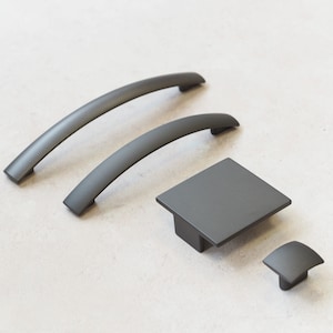 Grey Kitchen Cabinet Handles D Bar 128mm or 160mm &  Square Knob Pull Dark Matt Titanium Cupboard Drawer Door Furniture Upcycle Replacement