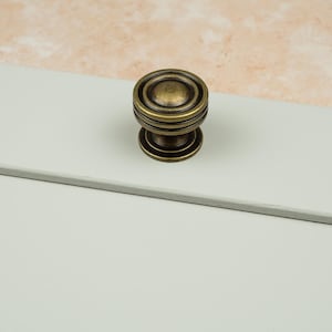 32mm Antique Brass Cabinet Knob Round Rustic Dark Gold Circular Furniture Pull Door Drawer Dresser Wardrobe Cupboard Refurbish Replace