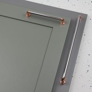 Copper & Chrome Industrial Kitchen Handles Pipe Style Bar Pull 160mm 320mm Rose Gold Cupboard Cabinet Drawer Door Wardrobe Furniture Upcycle
