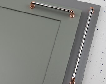 Industriella kökshandtag i koppar och krom, rörformade handtag, 160 mm, 320 mm, roséguld, skåp, låda, garderob, möbler, återvinning