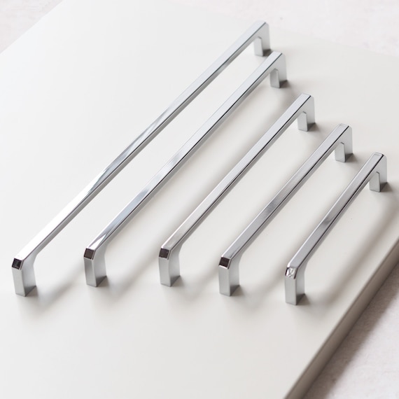 Polished Chrome Kitchen Cabinet Square Angled D Handles 128mm