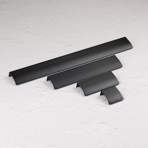 Matt Brushed Black Profile Trim Edge Mount Lip Pulls 4 Lengths Invisible Curved Drawer Door Cupboard Kitchen Furniture Long Pulls Rear Fix