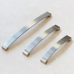 Brushed Nickel Curved Bow Kitchen Cabinet Handles 128mm 160mm 224mm Drawer Door Cupboard Wardrobe Furniture Silver Grey