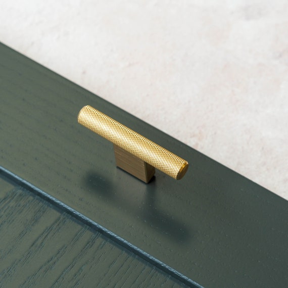 Brass Textured Knurled Kitchen Cabinet T Bar Knob Pull Bedroom