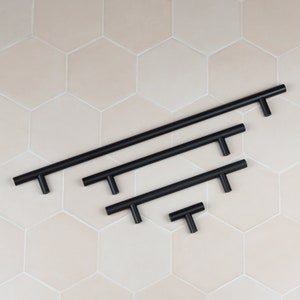 Poignées de placard en T, noir mat, armoires de cuisine, chambre à coucher, meubles de salle de bain, porte de tiroir, poignée 128 mm 160 mm 320 mm