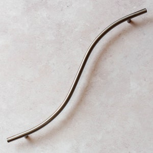 Brushed Nickel Steel S Shaped T Bar Kitchen Cabinet Long Handle 480mm Bedroom Bathroom Furniture Cabinet Wardrobe Unique Wave Silver