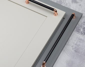 Industriella kökshandtag i koppar och svart, rörformade, 160 mm, 320 mm, roséguld, skåp, låda, garderob, möbler, återvinning