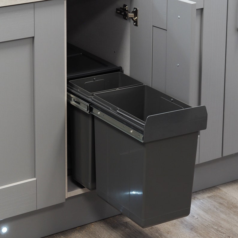 Integrated Under Counter 30L Pull Out Kitchen Waste Recycling Bin for 300mm Wide Cabinet 1 x 10 Litre & 1 x 20 Litre Base Mounted image 1