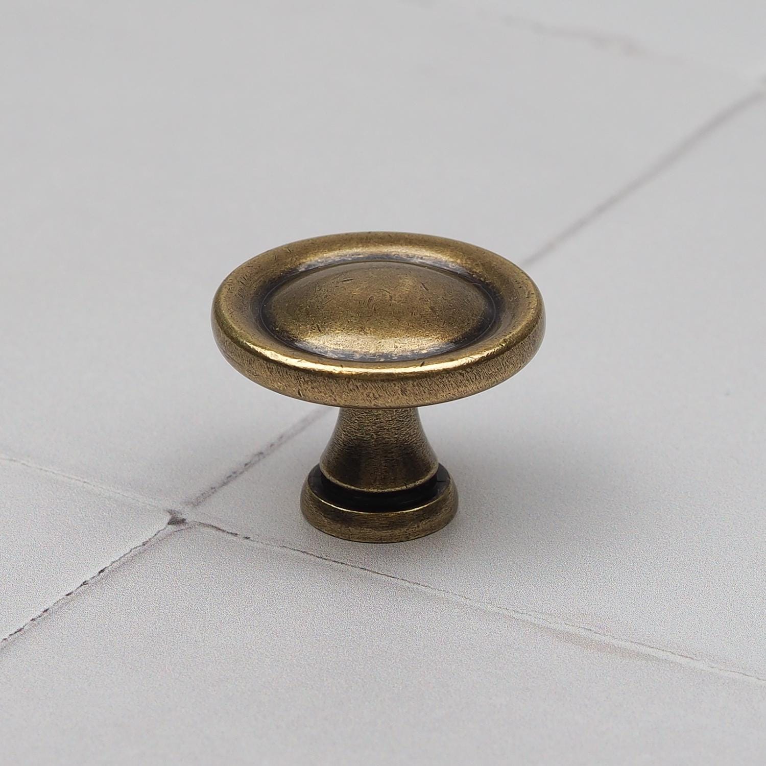 Antique Brass Cabinet Knob Traditional Rustic Gold Pull Round Kitchen ...