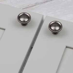 Antique Pewter Cupboard Drawer Knob 31mm Round Rustic Silver Pull Kitchen Furniture Door Dresser Wardrobe Refurb Upcycle Replacement Handle