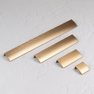 Brushed Brass Gold Profile Trim Edge Mount Lip Pulls 3 Lengths Invisible Curved Drawer Door Cupboard Kitchen Furniture Pulls Rear Fix