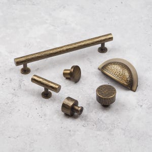 Antique Brass Hammered Handles Cabinet Cupboard Door Drawer Pull Wardrobe Furniture Replacement Upcycle Dark Gold 160mm 76mm Cup T-Bar Knob