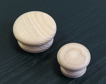Pomos redondos de madera de fresno lijado para armario de cocina, tiradores de 40 mm y 50 mm, para dormitorio, cómoda, cajón, armario, puerta, muebles de repuesto
