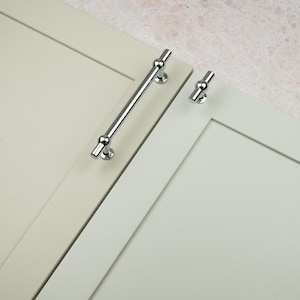 Polished Chrome Kitchen Cabinet T Bar Handle 160mm & Matching T Bar Knob Pull Bedroom Bathroom Cupboard Drawer Door Furniture Renovate