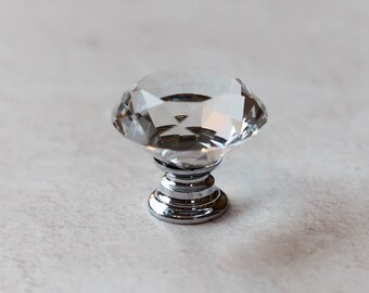 ANJUU 10 Pcs 30mm Silver Plated Base Diamond Shape Crystal Glass Cabinet Knob Drawer Knob Pull Handle Used for Kitchen, Dresser, Door, Cupboard (Azure