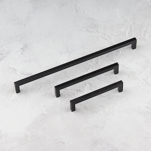 Matt Black Kitchen Cabinet Square Slim Handles 128mm 160mm 320mm Cupboard Pull Bathroom Bedroom Door Drawer Wardrobe Cupboard Furniture