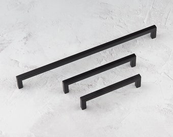 Matt Black Kitchen Cabinet Square Slim Handles 128mm 160mm 320mm Cupboard Pull Bathroom Bedroom Door Drawer Wardrobe Cupboard Furniture