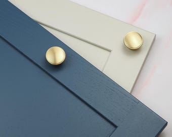Satin Brass Cabinet Knob Solid Brass Traditional Gold Classic Round Kitchen Cupboard Door & Drawer Pull Shaker Furniture Wardrobe Handle