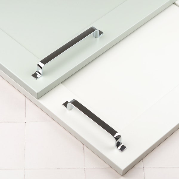 Polished Chrome Kitchen Cabinet Handles 128mm 160mm Strap Design Cupboard Door Drawer Pull Bedroom Bathroom Wardrobe Furniture Replacement