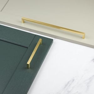 Satin Brass Gold Kitchen Cupboard Square Block D Bar Handles 160mm 320mm Cabinet Door Drawer Pulls Wardrobe Furniture Replacement Upcycle