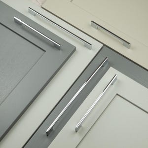 Polished Chrome Kitchen Cabinet Slim Square Handles 128mm 160mm 192mm 224mm 288mm Cupboard Door Drawer Pull Replacement Upcycle Bathroom