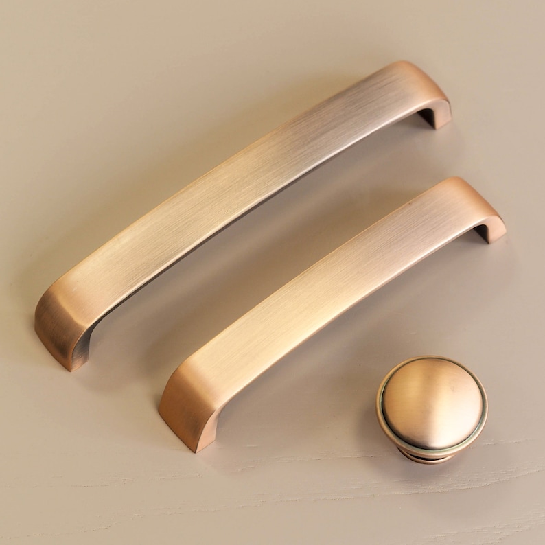 Brushed Copper Kitchen Cabinet Rounded D Handles 128mm & 160mm Matching 35mm Knob Hardware Drawer Wardrobe Furniture Pull image 2