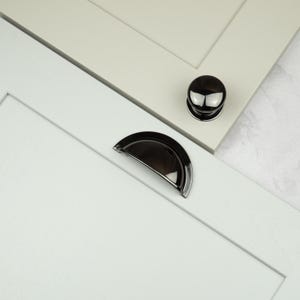 Gloss Black Nickel Kitchen Cabinet Cup Handle 64mm & Matching Knob Pull Bathroom Bedroom Cupboard Door Drawer Wardrobe Furniture