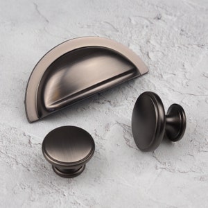 Gunmetal Dark Grey Kitchen Cabinet Cup Handle 76mm Matching 32mm & 38mm Knobs Bathroom Bedroom Cupboard Door Drawer Replacement Upcycle