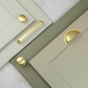Brushed Brass Cabinet Handles 64mm Cup 160mm Pull Matching 38mm & 42mm Knobs Cupboard Drawer