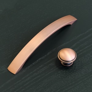 Brushed Antique Copper Bow Handle 160mm & Matching Knob Pull Kitchen Cabinet Drawer Door Wardrobe Furniture Rose Gold