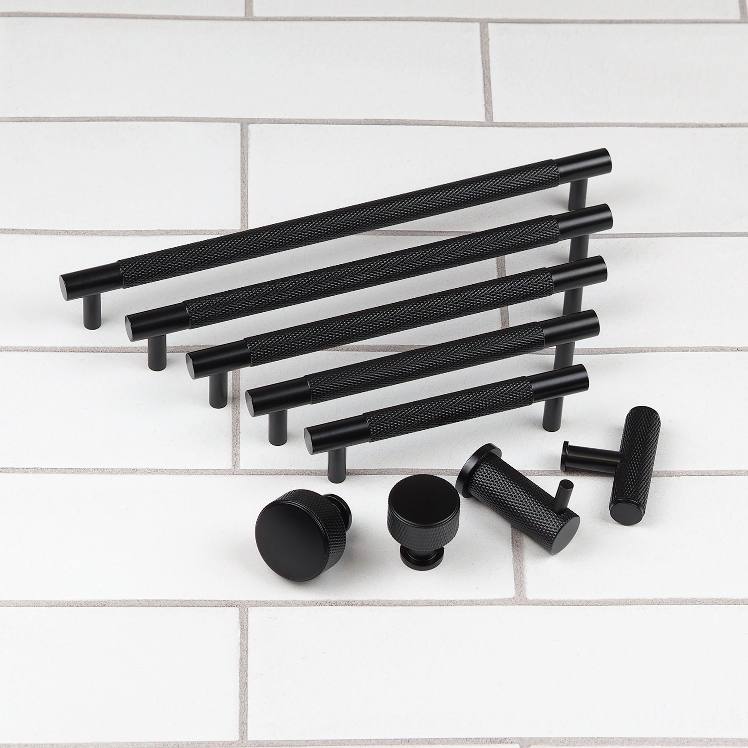 Matt Black Diamond Knurled Solid Brass Bar Kitchen Cabinet Handles ...