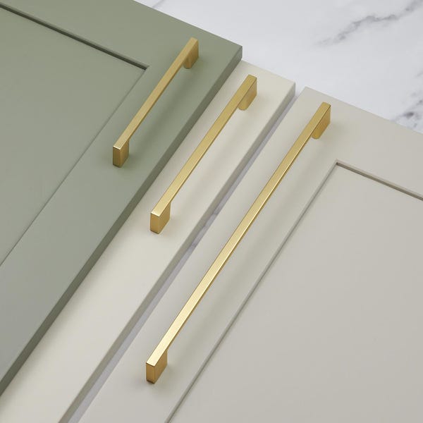 Brushed Brass Kitchen Cabinet Handles Gold Square Bar Pull 128mm 160mm 320mm Cupboard Drawer Door Wardrobe Furniture Replacement Hardware