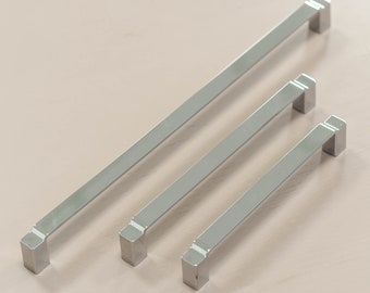 Modern Brushed Nickel Cabinet Pulls - Stainless Steel Square Bar Handles For Drawers