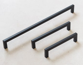 Matt Black Square Kitchen Cabinet D Handles | 128mm 160mm 320mm Bathroom Bedroom Cupboard Door Drawer Wardrobe Pull