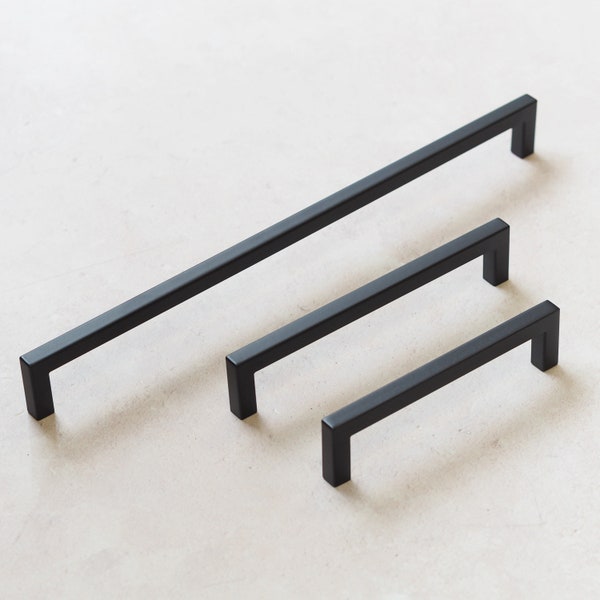 Matt Black Square Kitchen Cabinet D Handles | 128mm 160mm 320mm Bathroom Bedroom Cupboard Door Drawer Wardrobe Pull