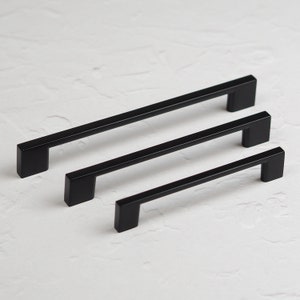 Matt Black Kitchen Cabinet Slim Square D Handles 128mm 160mm 192mm ...