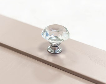 Clear Crystal & Polished Chrome Kitchen Cabinet Round Knob Handle 30mm Drawer Cupboard Furniture Wardrobe Dressing Table Sparkle Gem Pull