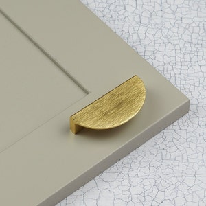 Satin Brass Half Moon Kitchen Cabinet Pull Handle 64mm Fixings Brushed Gold Cupboard Door Drawer Pull Semi Circle Furniture Upcycle