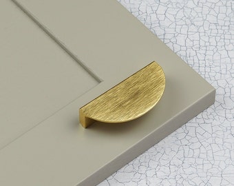 Satin Brass Half Moon Kitchen Cabinet Pull Handle 64mm Fixings Brushed Gold Cupboard Door Drawer Pull Semi Circle Furniture Upcycle