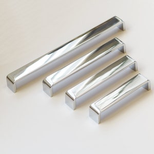 Polished Chrome Kitchen Cabinet Square Wide D Handles | 128mm 160mm 192mm 288mm | Drawer Door Wardrobe Furniture Pull Grey Silver Home