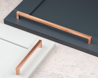Satinkoppar Roséguld Kökshandtag Fyrkantiga Block D-Stång 160 mm 320 mm Skåphandtag